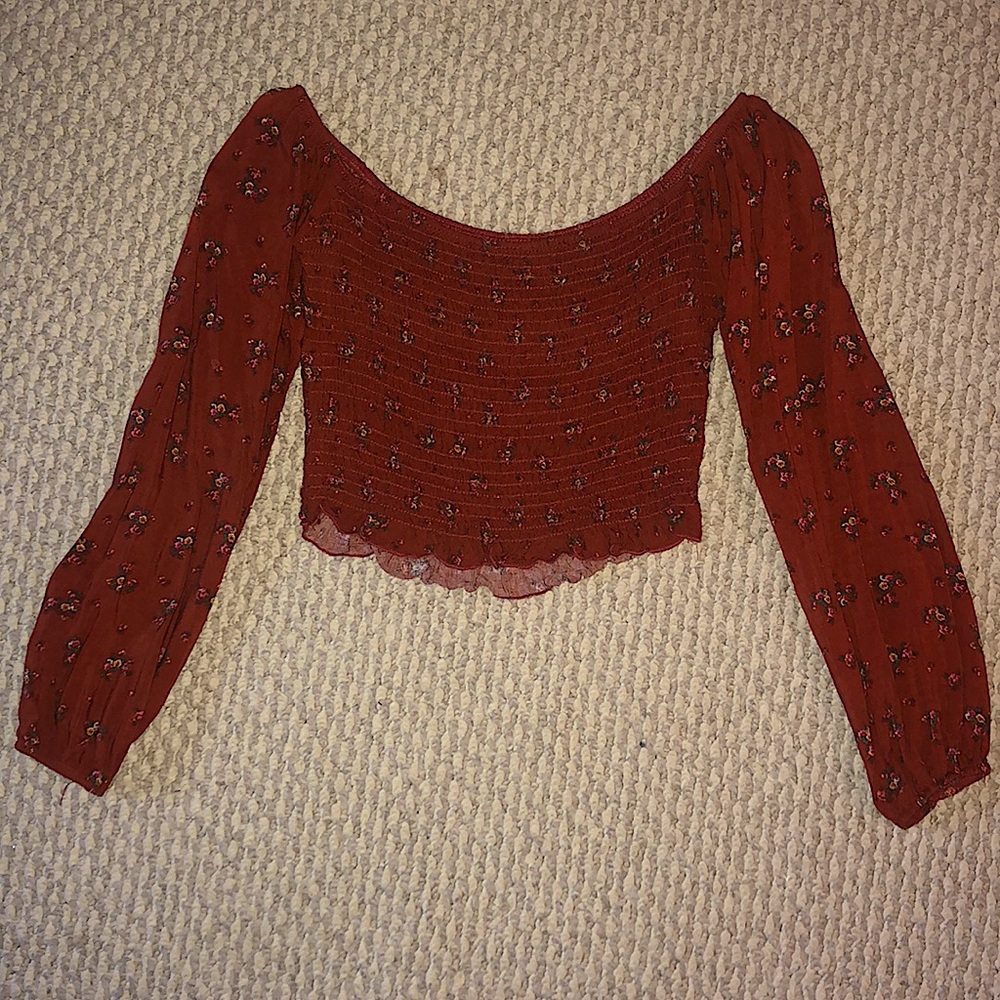 Floral cropped tube top w/ sleeves
